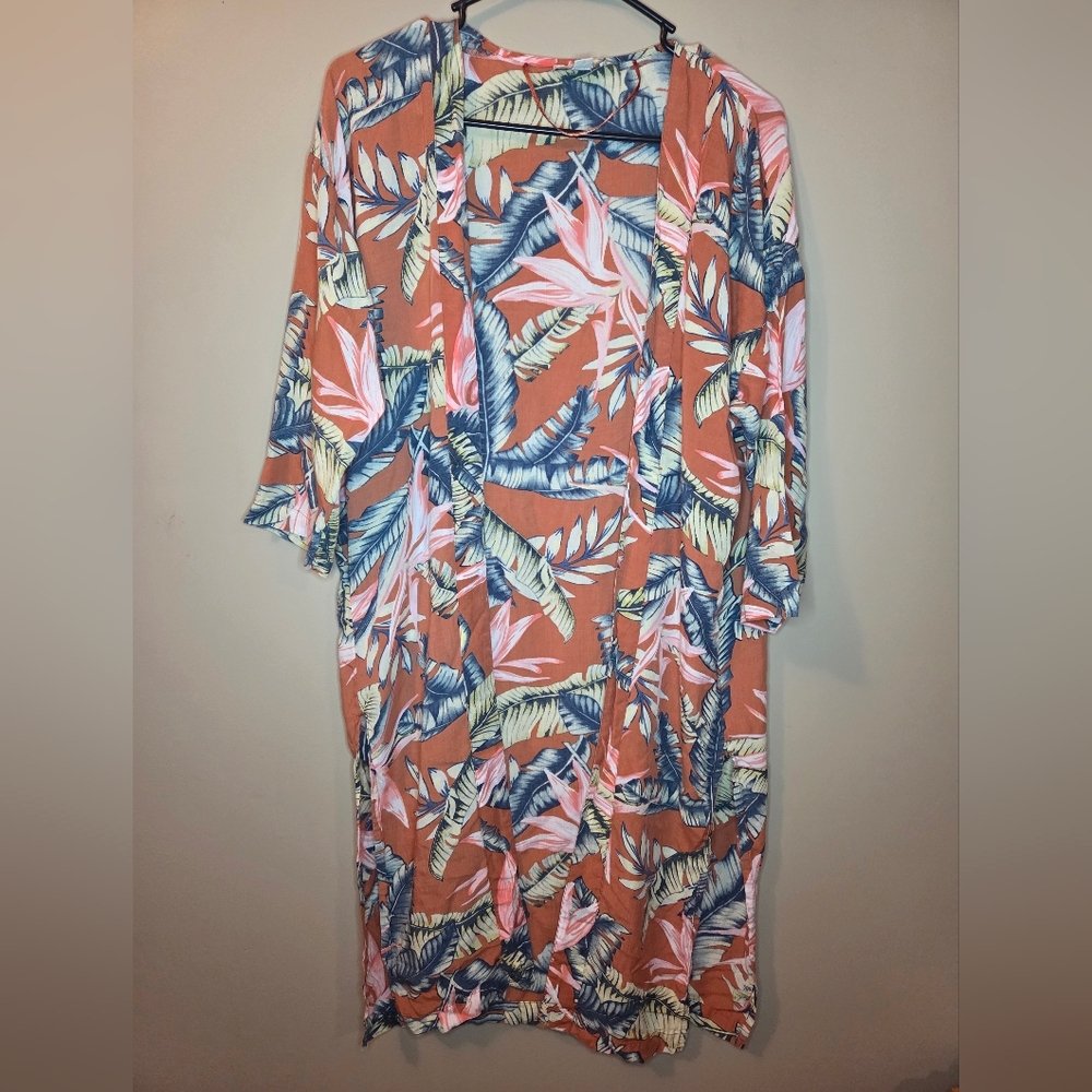 LOFT Tropical Print Duster Kimono Size Small EUC